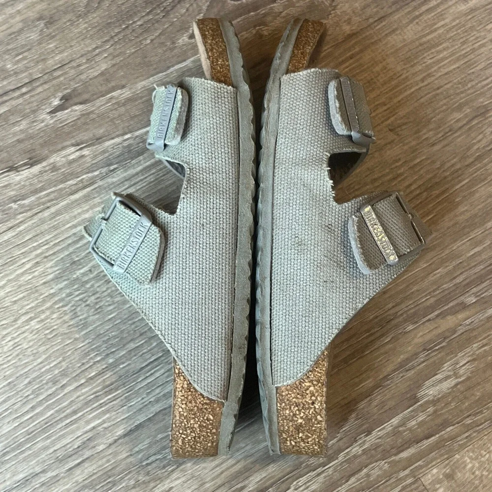 Birkenstock Arizona Kids‎ Vegan Light Green Canvas Unisex Big Kids 2-2.5 EU 33